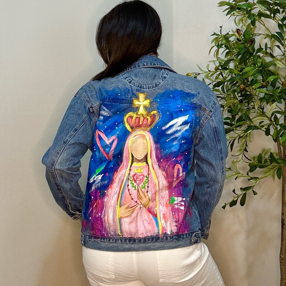 Women's Blue Jean Jacket with Artistic Design